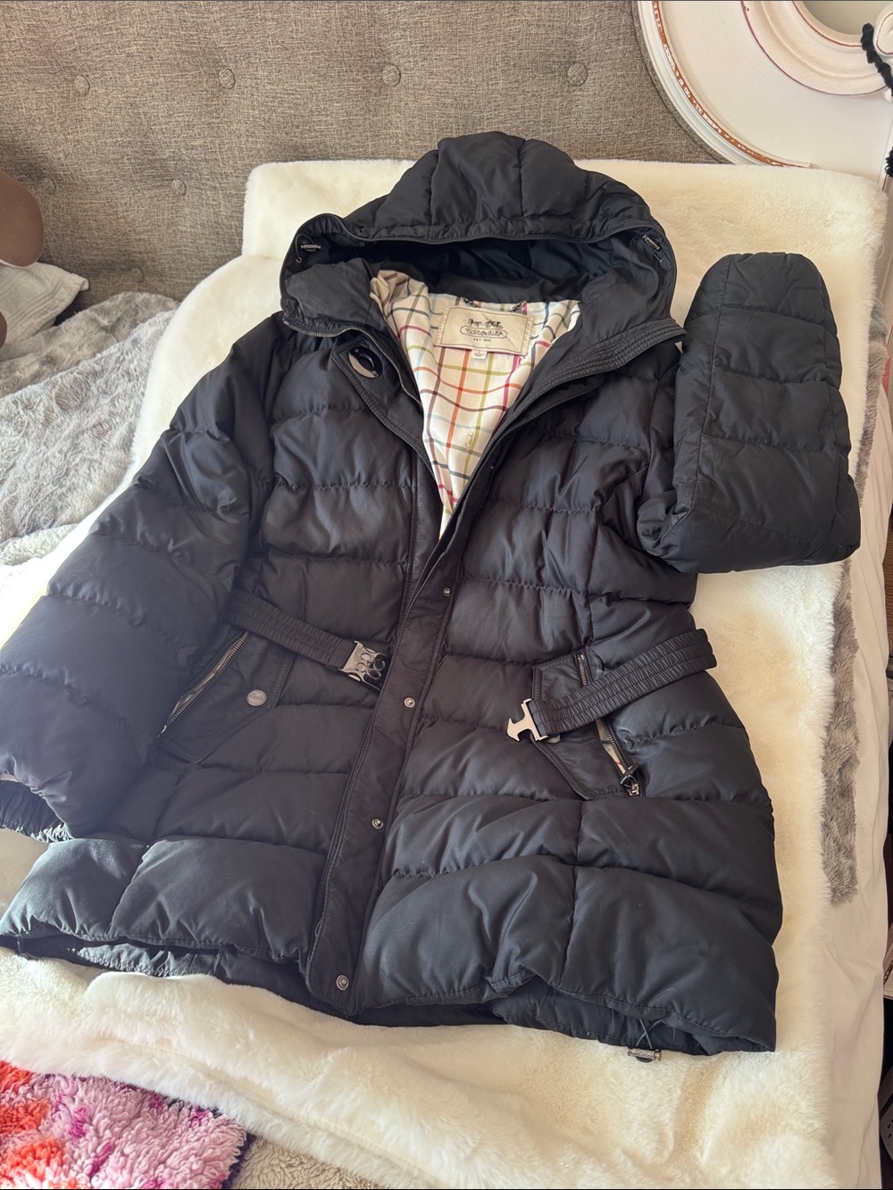 Coach Black Quilted Belted Puffer Coat - Classic Warmth
